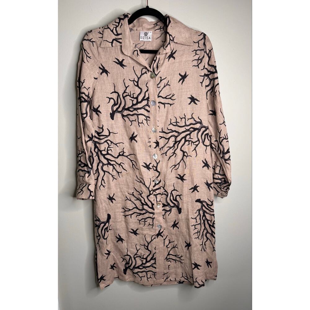 Luisa Women’s Resortwear Made In Italy 100% Linen Beige Shirt Dress - Small
